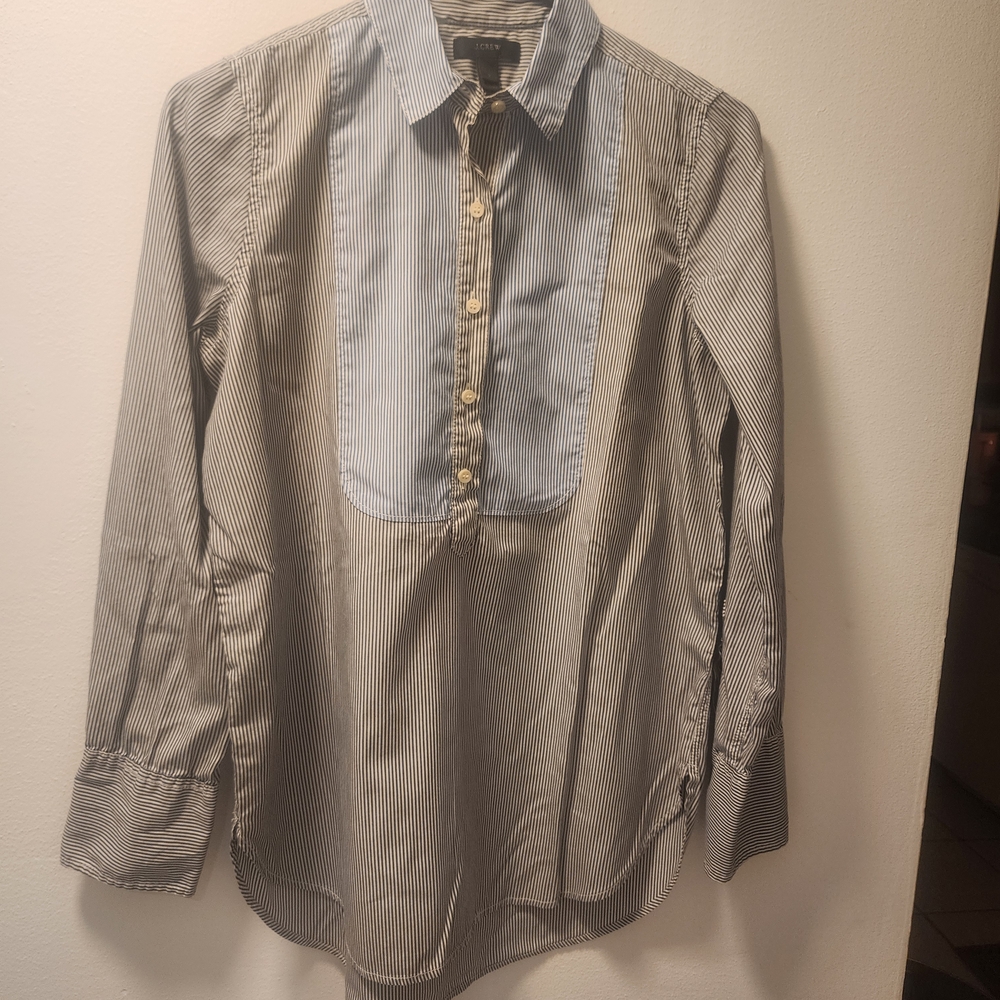 J.Crew Striped Button-Down Shirt - Blue and White